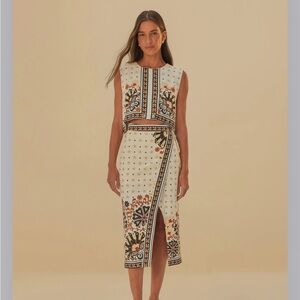 Farm-Rio Matching Set Flower Fan Tapestry Cropped Top and Wrapped Skirt